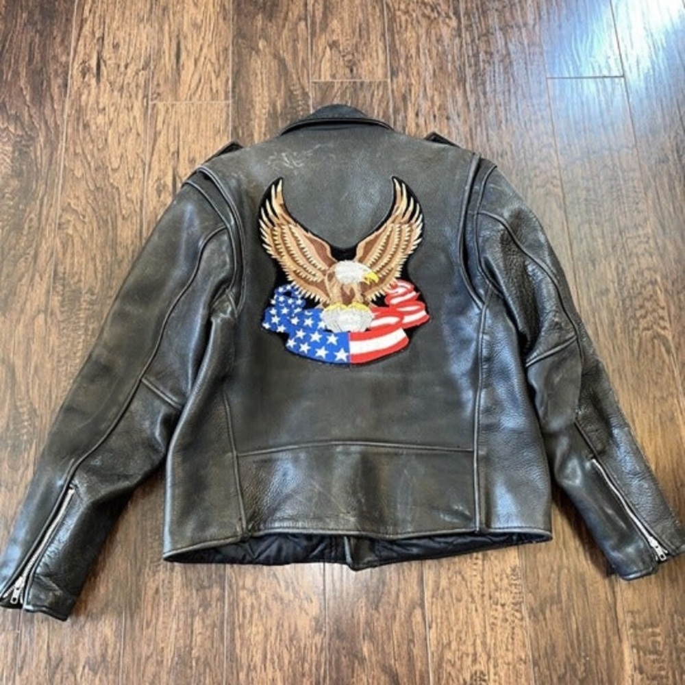 Vintage Heavy Motorcycle Jacket with Eagle Patch